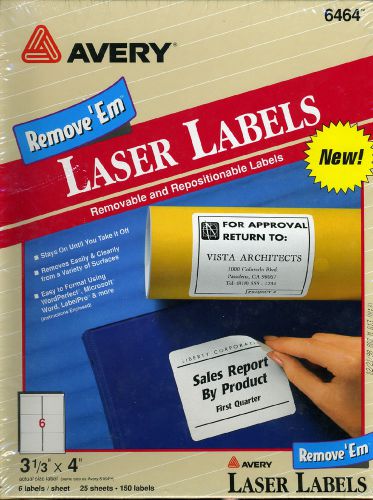 NEW Avery 6464 White Removable Multipurpose Laser Labels 150 3 1/3&#034; x 4&#034;
