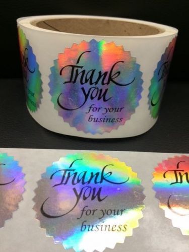 250 Thank You for your business 2&#034; STICKER Starburst Holographic Paper Fragile