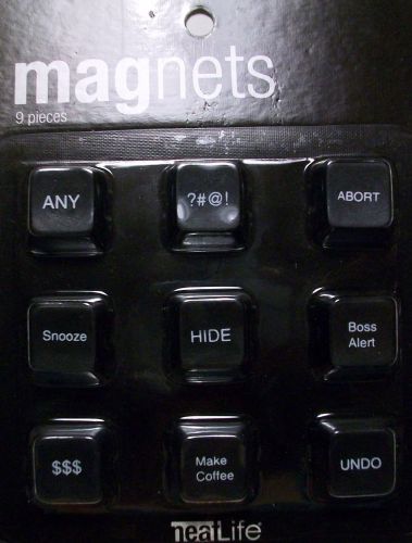 MINT unopened package of 9 Computer Keyboard Keys-Humorous Magnets-Design Ideas