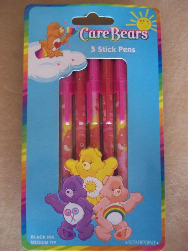 Care Bears Set Of 5 Stick Pens By Starpoint, Black Ink/Medium Tip NEW IN PACKAGE