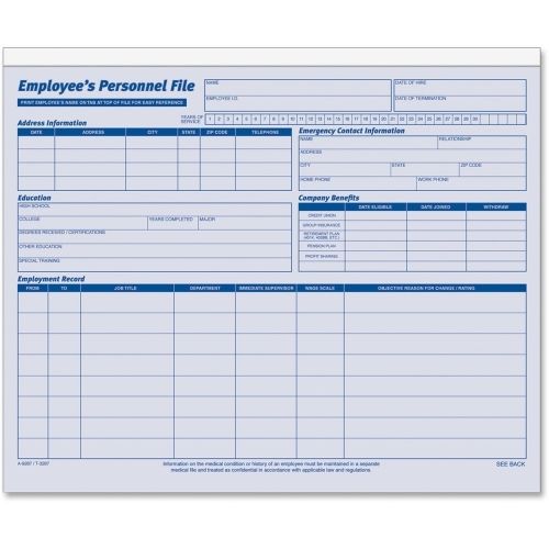 Adams Employee Personnel File Folder - 11.75&#034; x 9.50&#034; - 20 / Pack