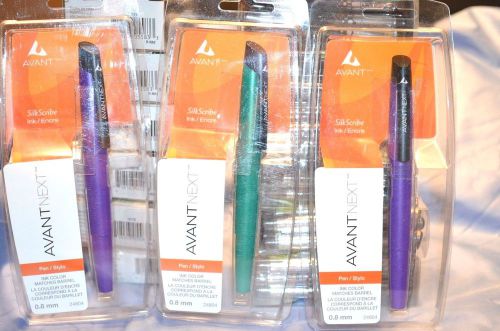 3x AVANT NEXT 24804 Silk Scribe 0.8MM INK PEN  Green &amp; Purple 3 pens in this lot