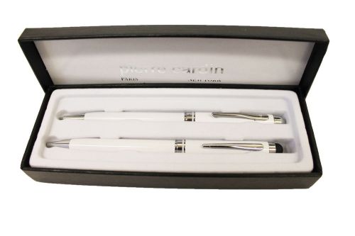Boxed Deluxe Pierre Cardin White Mechanical Pencil &amp; Refillable Stylus Pen Set