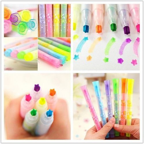 New 6pcs Candy Colors Stationer Star shape Highlighters Marker Pens (A346)