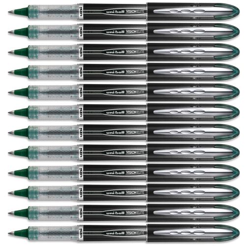 Uni-ball vision elite blx rollerball pen micro 0.5mm green ink 12-pens for sale