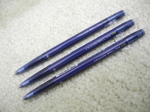 3pcs PILOT Eraser/FRIXION ball slim 0.38mm roller ball pen Blue Black(Japan)
