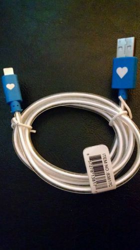 iPhone 5-6 Lightning USB Charging Cable 3ft NEW Blue w/Heart-Diamond Design