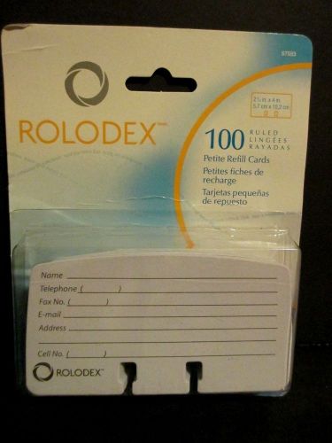 NEW Rolodex Petitie Refill Cards Pack of 100 2 x 4 inch white