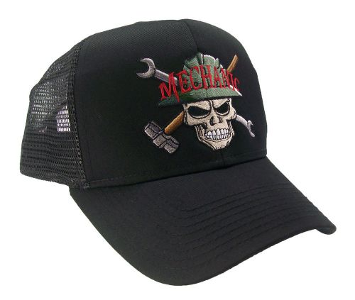 Mechanic Skull Construction Oilfield Roughneck Embroidered Mesh Cap Hat