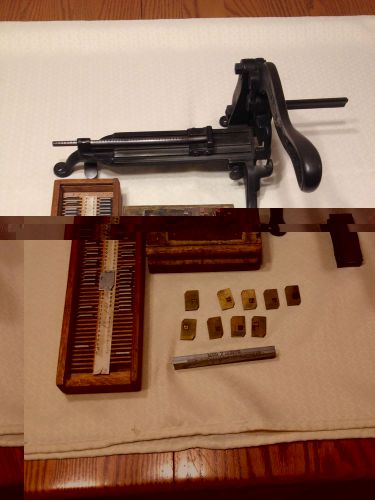 Antique hb rouse &amp;co lead &amp; rule cutter printing tool with small printers box for sale