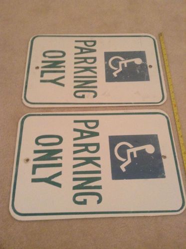 lot of 2 old Handicapped Parking Only metal signs, 18 x 12&#034; each