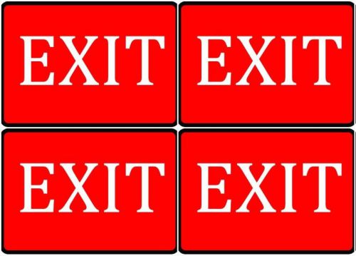 4x Exit Sign Red, Black &amp; White Important Business Commercial Notice Vinyl Signs
