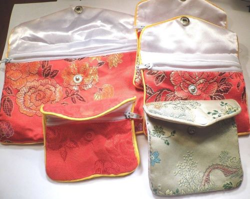 Set of 5 Assorted Silky &amp; lined Gift Bags/Pouches, 4 different size Snap Closure