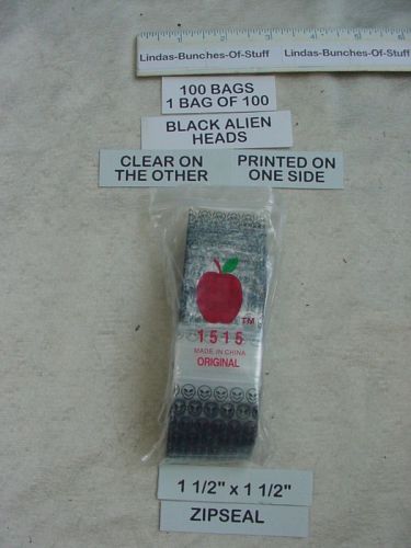 100 alien head black 1 1/2&#034; x1 1/2&#034; 2m plastic zip bags for sale