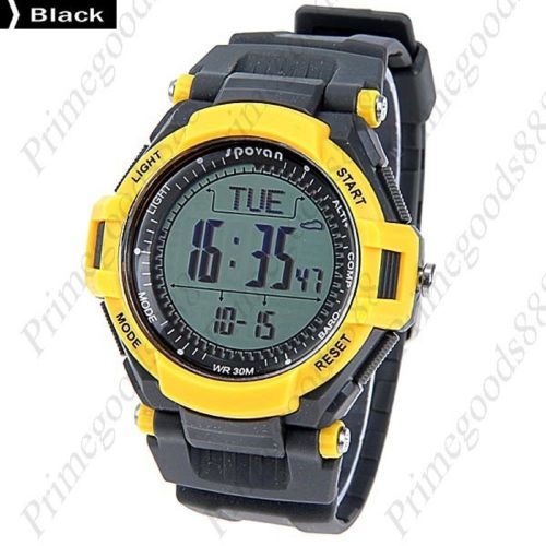 Waterproof Digital Yellow Thermometer Compass Alarm Men&#039;s Wrist Wristwatch Black