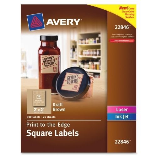 Avery Print-to-edge Kraft Brown Square Labels - 2&#034;Wx2&#034;L - 300 / Pack