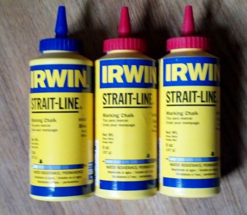 IRWIN STRAIT-LINE Marking Chalk Lot of 3-8 oz bottles-Red(64902)/Blue(64901)