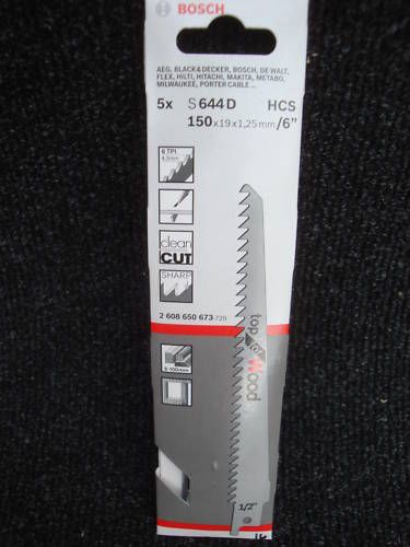 Pack of 5 bosch s644d recip saw blades for wood 2 608 650 673 for sale