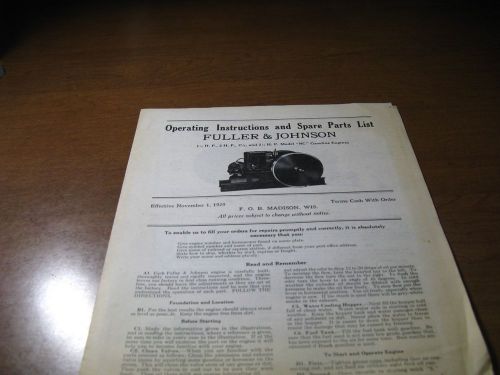 Fuller&amp; Johnson  operating instructions and pats list models NC gas emgines