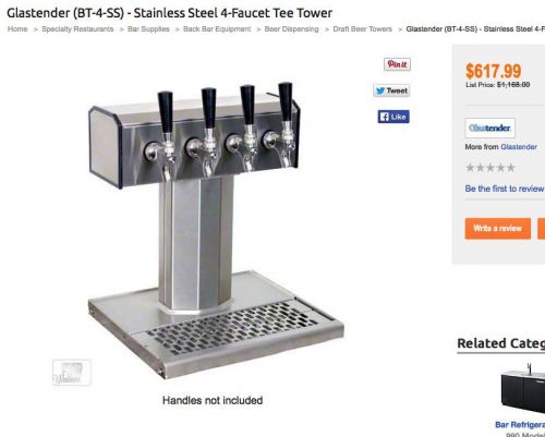 Glastender Tap Tower BT-4-SS Draft Beer Tower -Bar Pub Kegerator System BT-44-SS