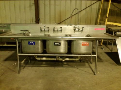 Stainless steel 3-compartment sink with drainboards and sprayer arm for sale