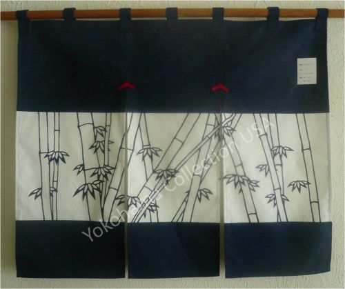 Japanese Take Bamboo Indigo 3-Panel Noren Curtain Tapestry/29&#034; x 33.5&#034; /FUJI