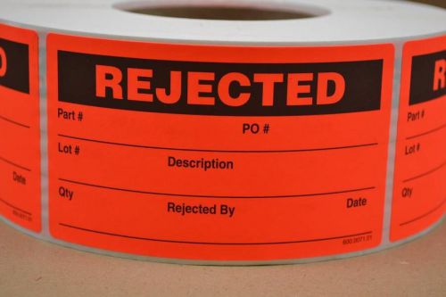 Roll of 1000 REJECTED Quality Control Assurance Inventory Sticker Label Red