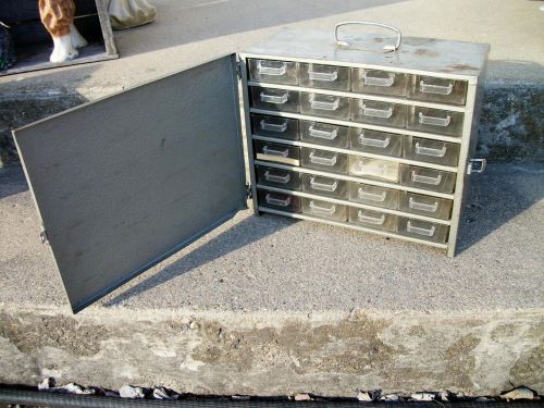 Vintage parts storage bin cabinet 24 drawer organizer metal w/ lid jiffy toter for sale