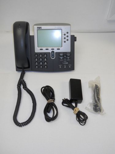 Cisco CP-7961G-GE / 7961G LCD IP VoIP Business Phone w/ Base &amp; Power Supply