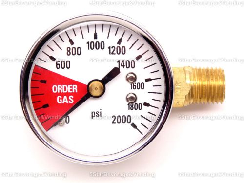 CO2 HIGH PRESSURE REPLACEMENT GAUGE 0-2000 PSI 1/4&#034; NPT RH THREADS HOME BREW