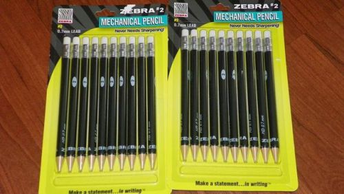 2 Pack lot Zebra Mechanical Pencil, #2, HB 0.7mm, 10/Pack (51311)