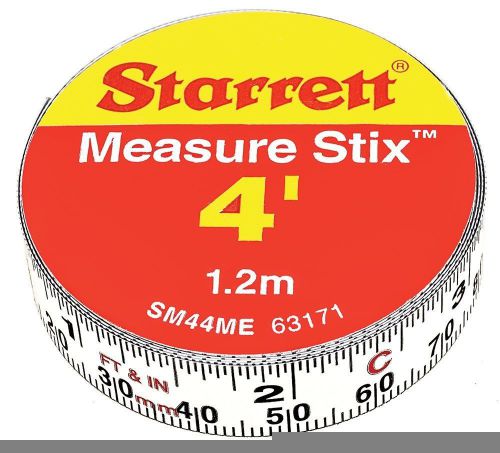 Starrett Measure Stix SM44ME Steel White Measure Tape with Adhesive Backing, Eng