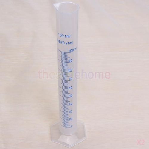 2x 100ml Clear Plastic Graduated Laboratory Test Measuring Cylinder Transparent
