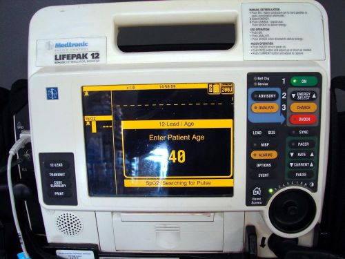 Lifepak 12 biphasic 12 lead ecg aed pacing nibp spo2 1 battery cary case for sale