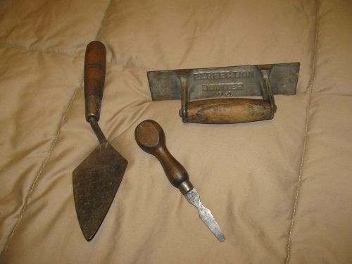 Vintage Cement Concrete Masonry Trowel &amp; Seam Tool or Groove Cutter Wood Handles