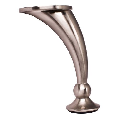 Set of 4-Satin Nickel Metal Rounded Furniture Legs with rubber bumper
