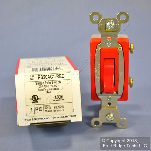 New Pass &amp; Seymour Red INDUSTRIAL Quiet Toggle Wall Light Switch 20A PS20AC1-RED