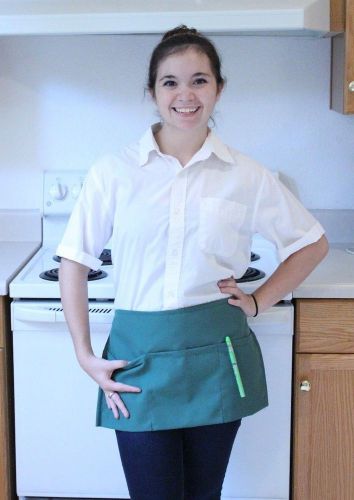 3 Hunter Green Waist Aprons With Large 8x18 Pocket And 40&#034; Self Ties