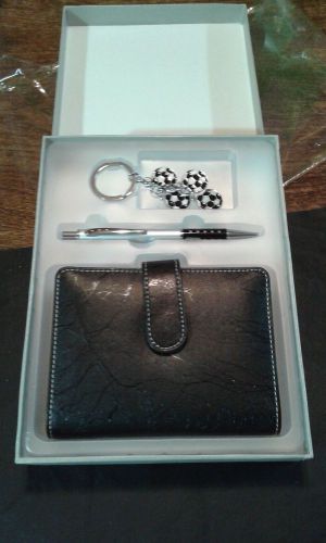 Datebook, Pen and soccer ball  key Chain Set - black- faux leather