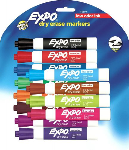 EXPO LOW ODOR CHISEL TIP DRY ERASE MARKERS INTENSE COLOR VARIETY 12 SET 80699