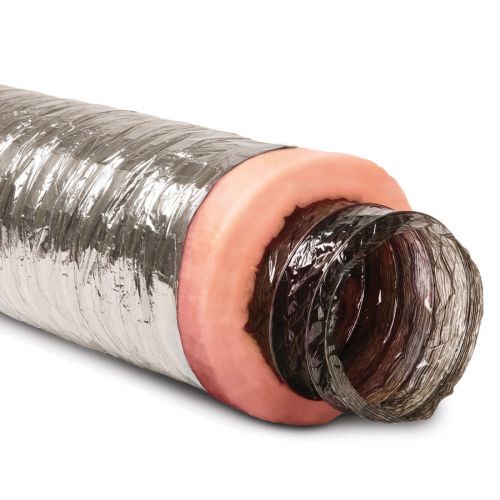 8-in x 25-ft Fiberglass Insulated Flexible Duct Tube Silver Jacket Heating Vent