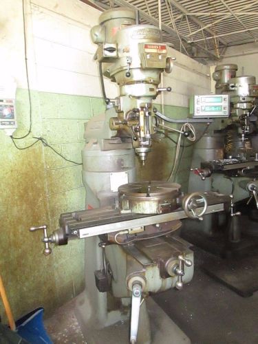 BRIDGEPORT, 42&#034; TABLE, RISER, 2AXIS READ-OUTS, ROTARY TABLE, GOOD, NO BULLSHIT