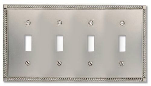 Amerelle 54t4n georgian cast metal four toggle wallplate, satin nickel for sale