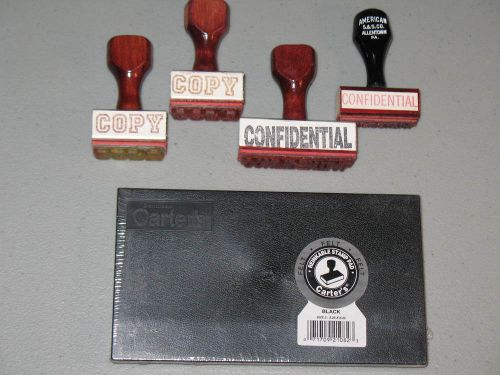 Rubber ink stamp pad lot wood wooden handle COPY CONFIDENTIAL stamps office desk