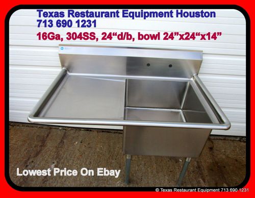 New STAINLESS STEEL 1 Compartment Sink, 16Ga, 1D/B 24&#034;,  NSF, Houston, Texas