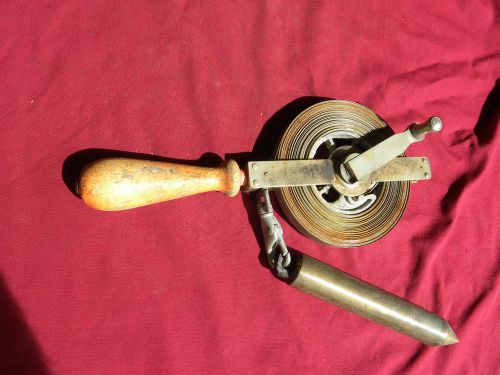 Vintage lufkin 65&#039; gaging gauging tape 590 brass plumb bob well drilling for sale