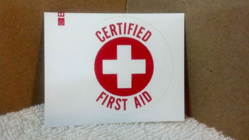 Hard hat sticker, certified first aid, 2&#034; round, red &amp; white for sale