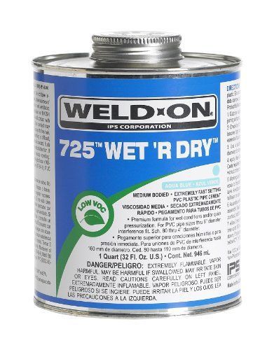 Weld-On 10167 Aqua Blue 725 Medium-Bodied Wet &#039;&#039;R Dry PVC Professional Cement,