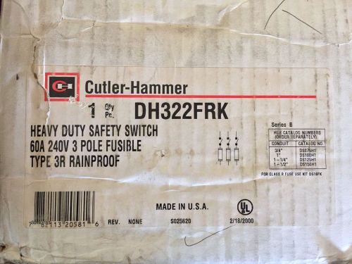 NEW! CUTLER-HAMMER HEAVY DUTY SAFETY SWITCH DH322FRK 60 AMP