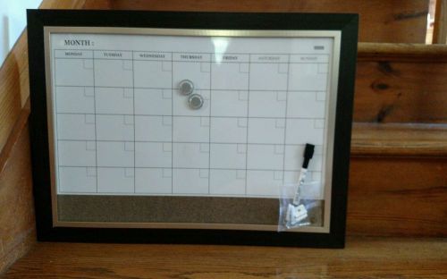 Dark Wood Frame, Magnetic, Cork Strip, Calendar Dry Earse Board 23&#039; x 17&#039;